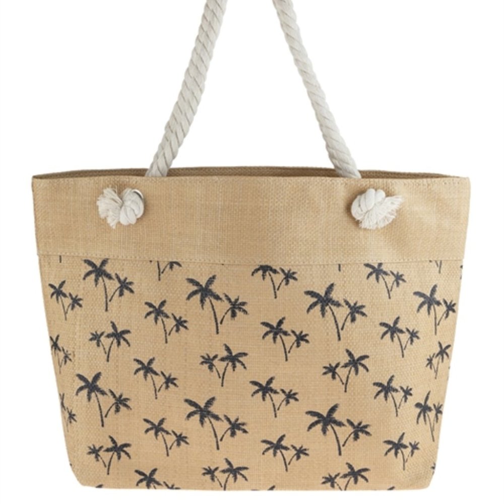 Palm Tree Paradise Straw Beach Tote (Straw)